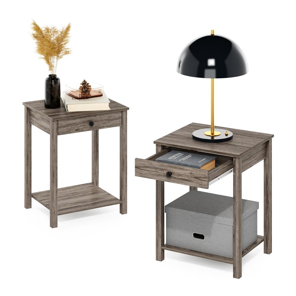 Furinno Classic Side Table with Drawer, Set of 2, Rustic Oak. Picture 4