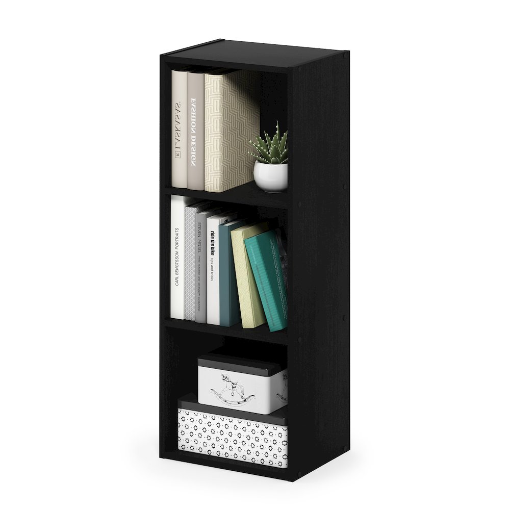 3-Tier Open Shelves Bookshelf, Bookcase, Darkwood. Picture 2
