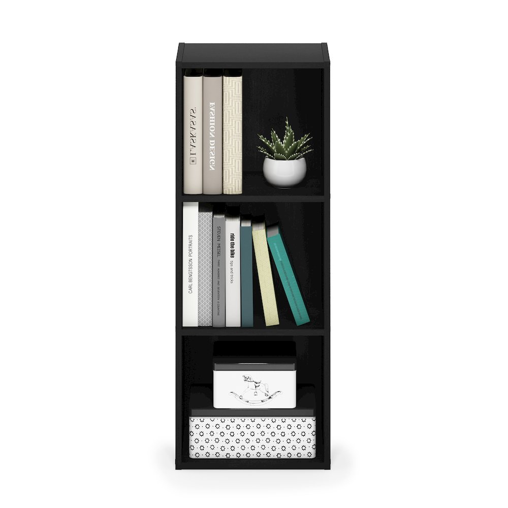 3-Tier Open Shelves Bookshelf, Bookcase, Darkwood. Picture 1