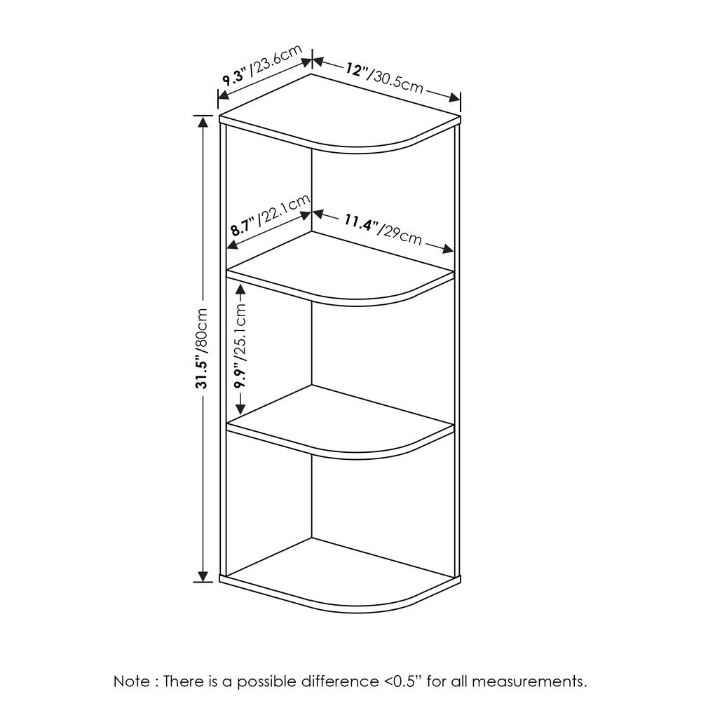 Furinno Pasir 3-Tier Corner Open Shelf Bookcase, Blackwood. Picture 2