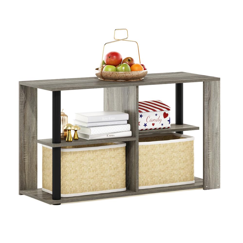 Furinno Romain Narrow Coffee Table with Shelves, French Oak/Black. Picture 4