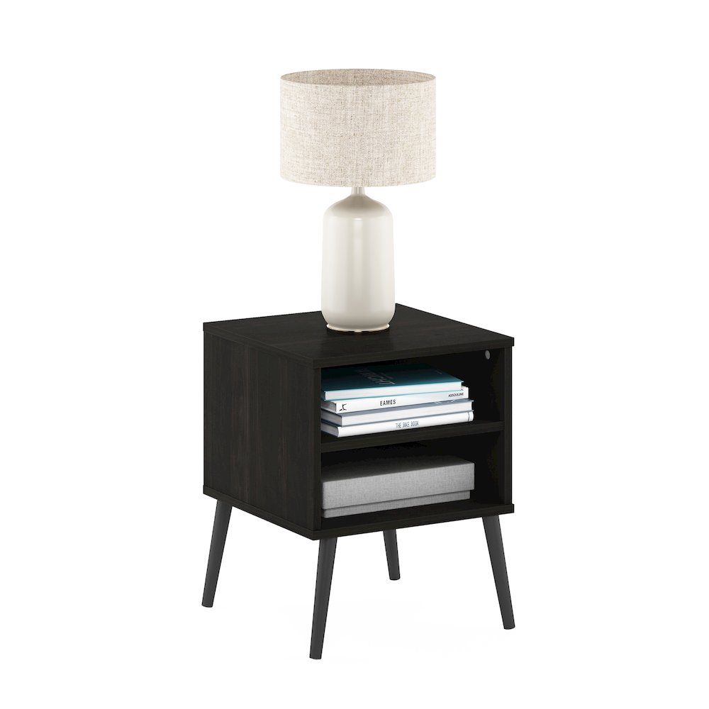 Claude Mid Century Style Nightstand with Wood Legs, Espresso. Picture 4