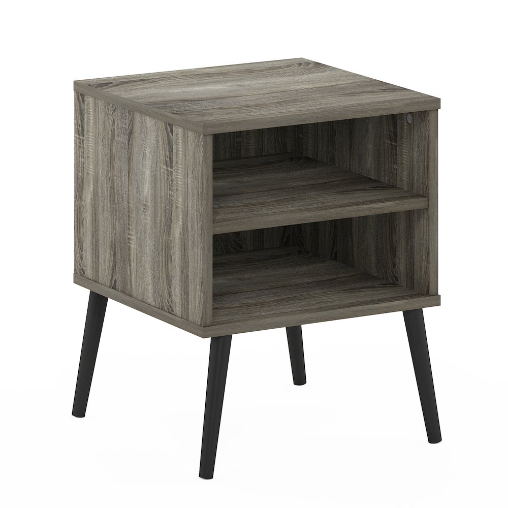 Claude Mid Century Style Nightstand with Wood Legs, French Oak Grey. Picture 1