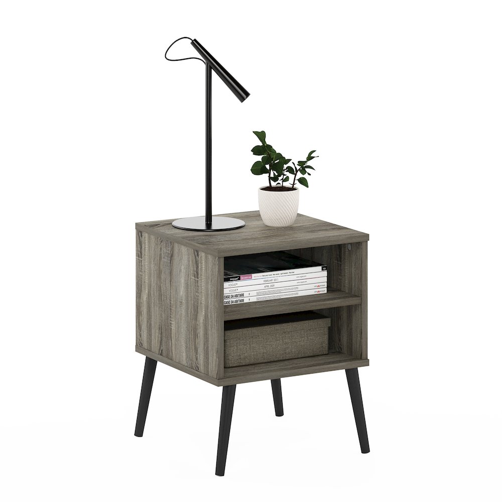 Claude Mid Century Style Nightstand with Wood Legs, French Oak Grey. Picture 4