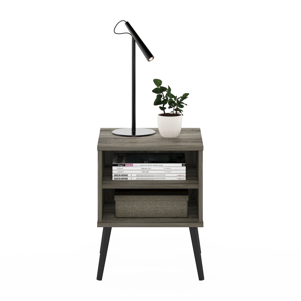 Claude Mid Century Style Nightstand with Wood Legs, French Oak Grey. Picture 5