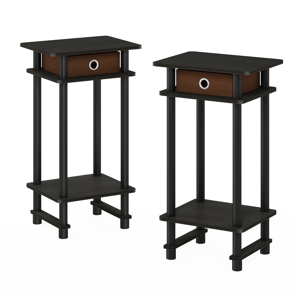 Turn-N-Tube Tall Nightstand with Bin, Espresso/Brown, Set of 2. Picture 1
