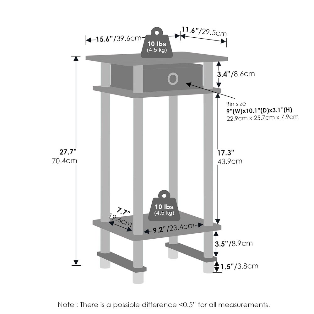 Turn-N-Tube Tall Nightstand with Bin, Espresso/Brown, Set of 2. Picture 2