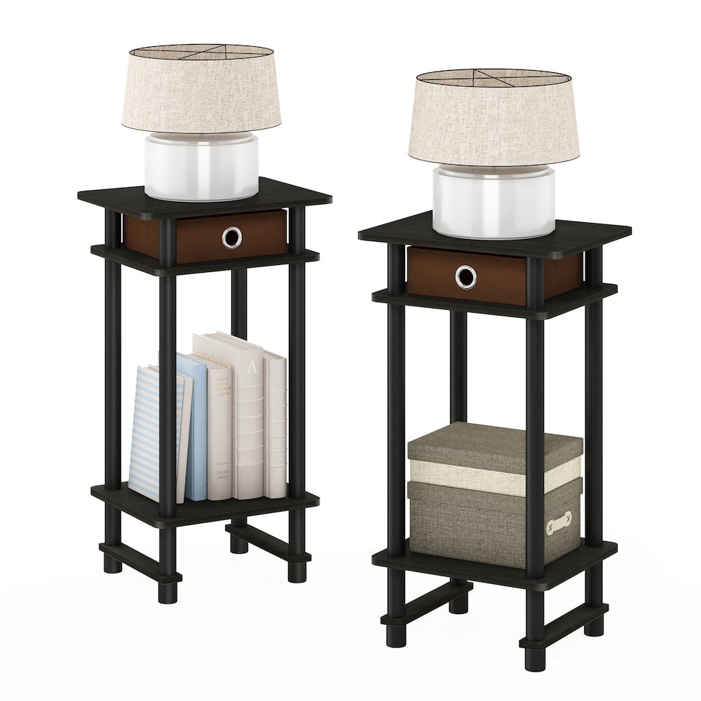 Turn-N-Tube Tall Nightstand with Bin, Espresso/Brown, Set of 2. Picture 4