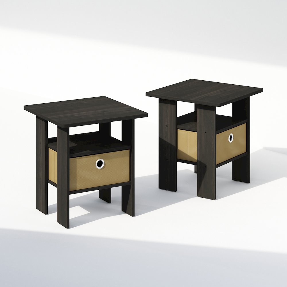 Tidur Bedside Table Nightstand with Bin Drawer, Espresso/Brown, Set of 2. Picture 1
