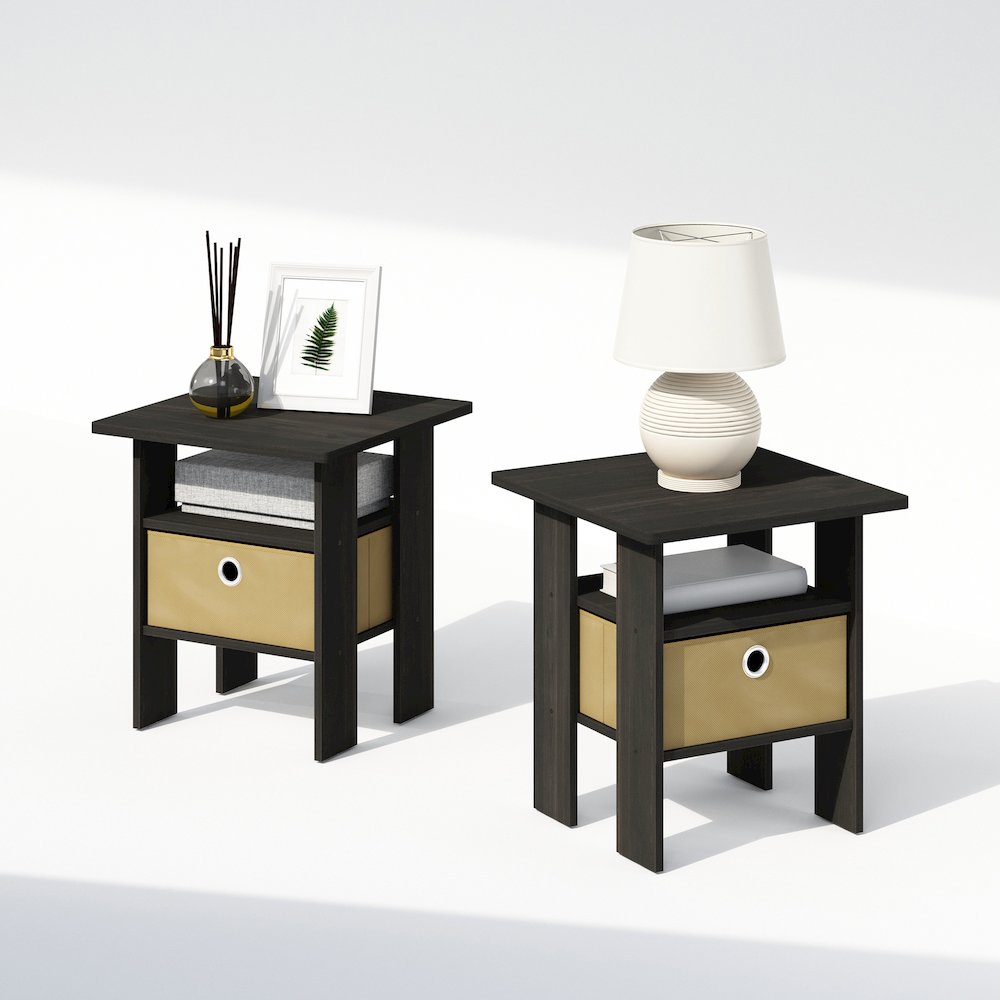 Tidur Bedside Table Nightstand with Bin Drawer, Espresso/Brown, Set of 2. Picture 3