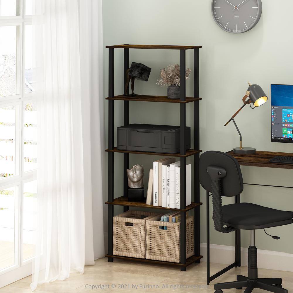 Furinno Turn-S-Tube 5-Tier Multipurpose Shelf Display Rack with Square Tubes, Amber Pine/Black. Picture 6