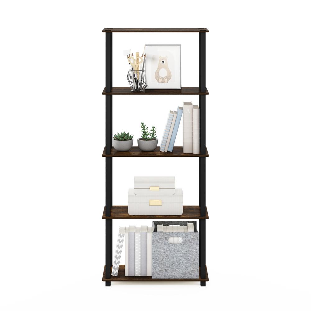 Furinno Turn-S-Tube 5-Tier Multipurpose Shelf Display Rack with Square Tubes, Amber Pine/Black. Picture 5