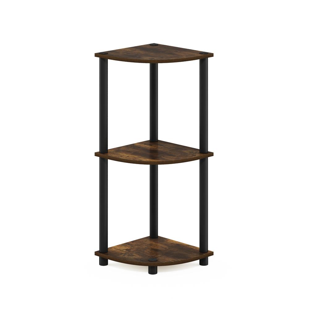 Furinno Turn-N-Tube 3-Tier Corner Display Rack Multipurpose Shelving Unit, Amber Pine/Black. Picture 1