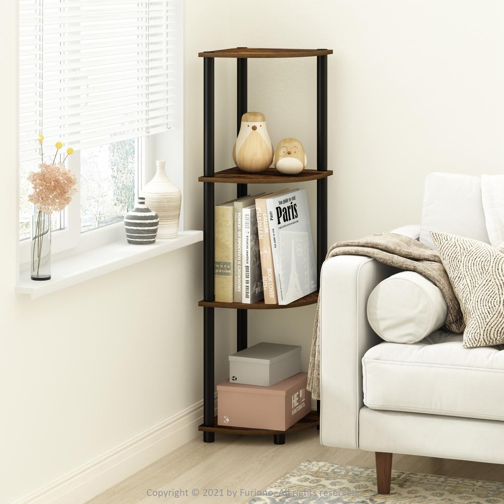 Furinno Turn-N-Tube 4-Tier Corner Display Rack Multipurpose Shelving Unit, Amber Pine/Black. Picture 6