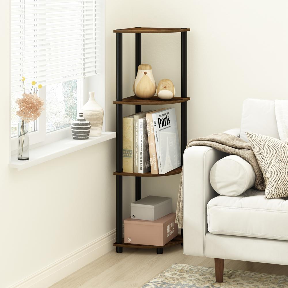 Furinno Turn-N-Tube 4-Tier Corner Display Rack Multipurpose Shelving Unit, Amber Pine/Black. Picture 7