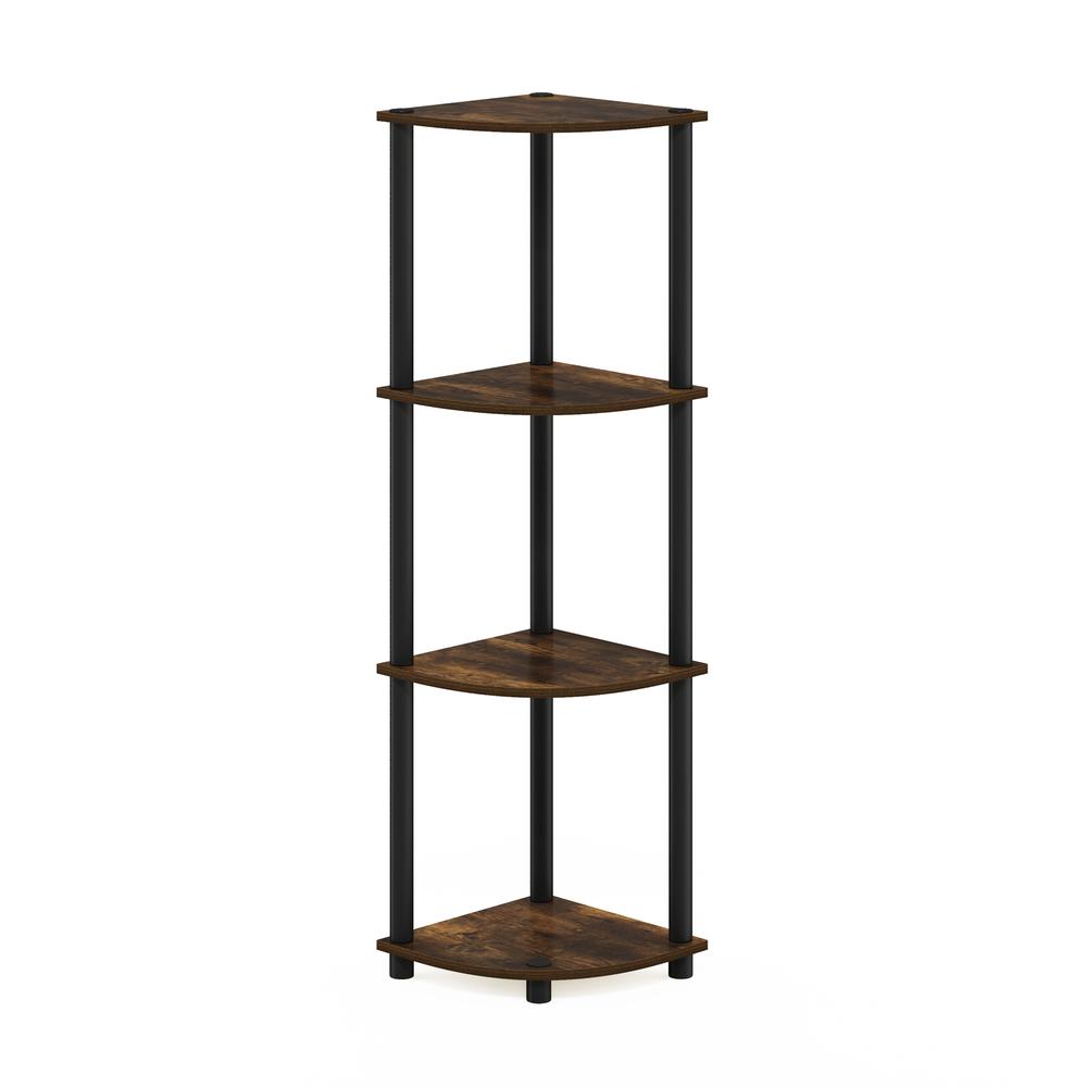 Furinno Turn-N-Tube 4-Tier Corner Display Rack Multipurpose Shelving Unit, Amber Pine/Black. Picture 1