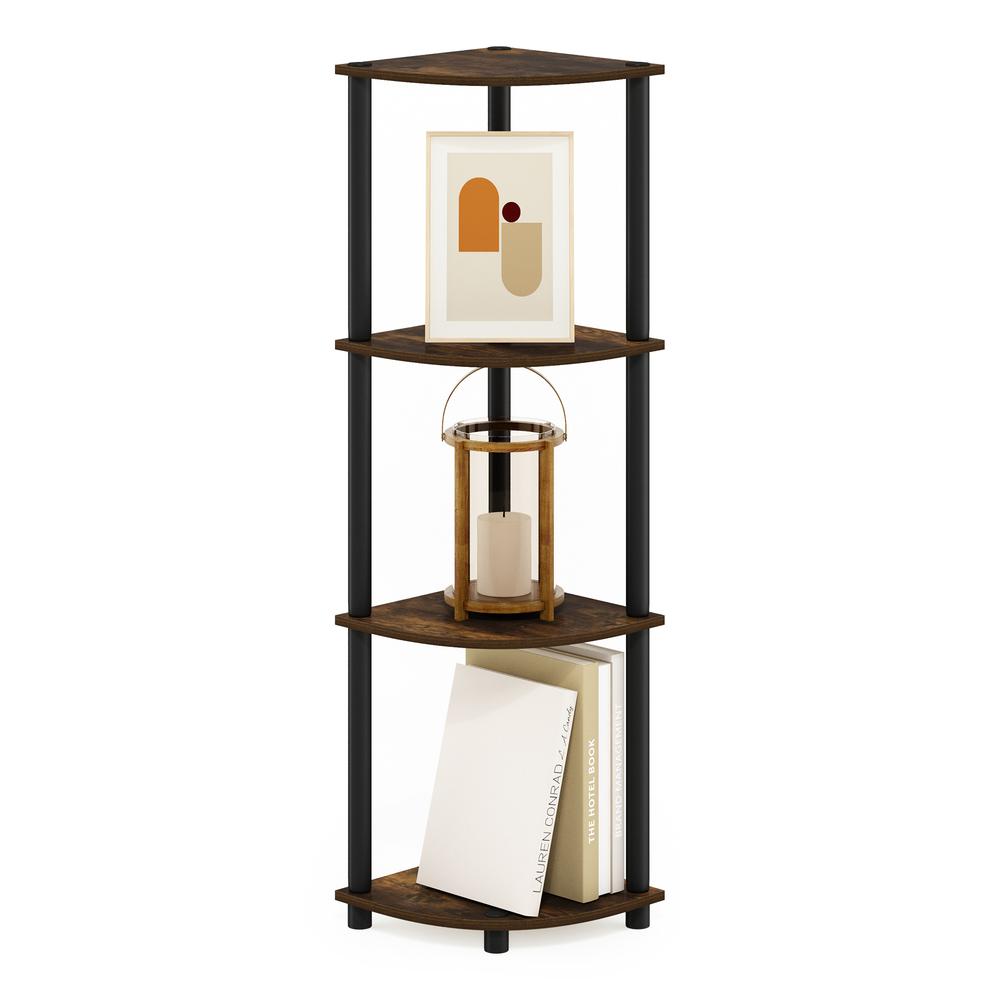 Furinno Turn-N-Tube 4-Tier Corner Display Rack Multipurpose Shelving Unit, Amber Pine/Black. Picture 4