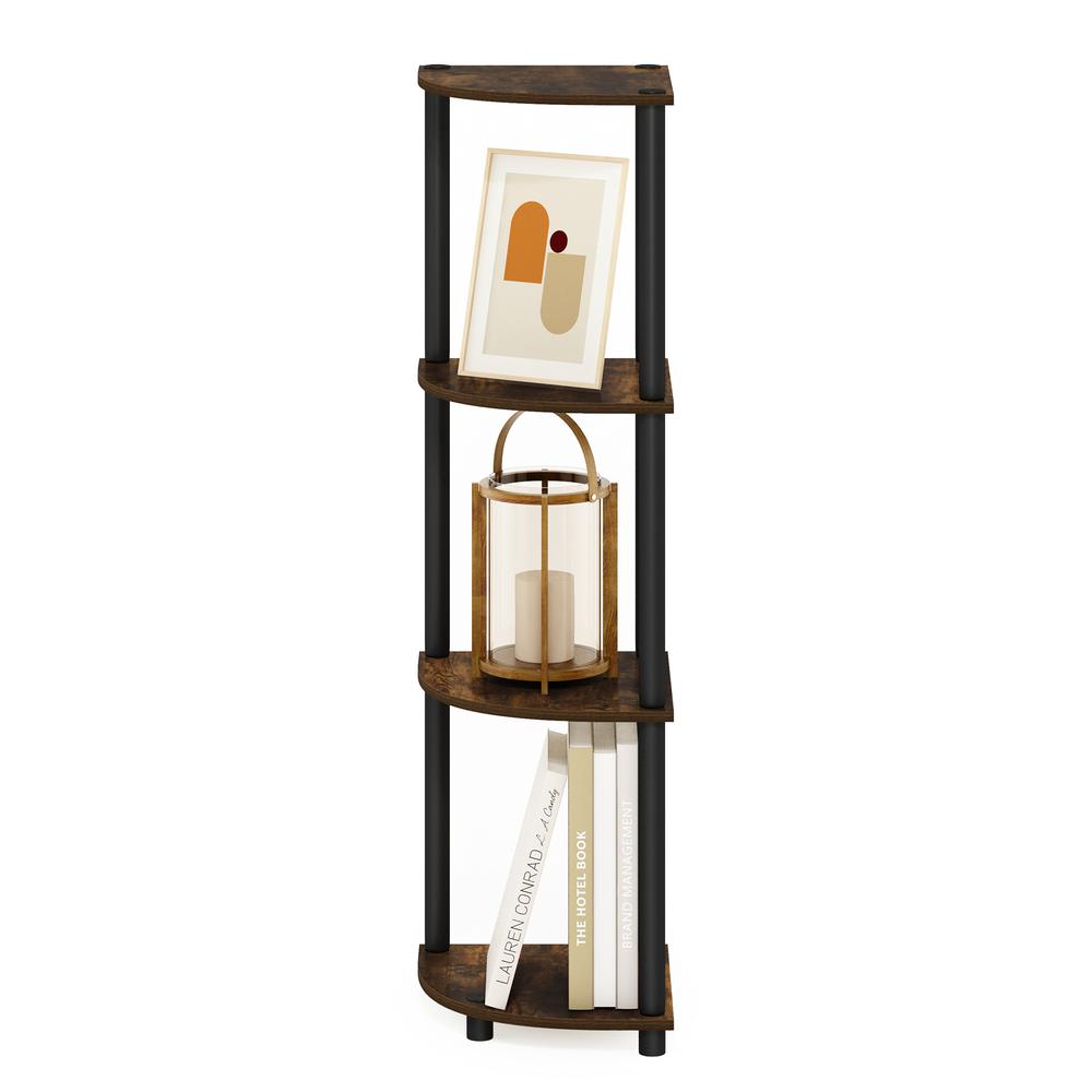 Furinno Turn-N-Tube 4-Tier Corner Display Rack Multipurpose Shelving Unit, Amber Pine/Black. Picture 5