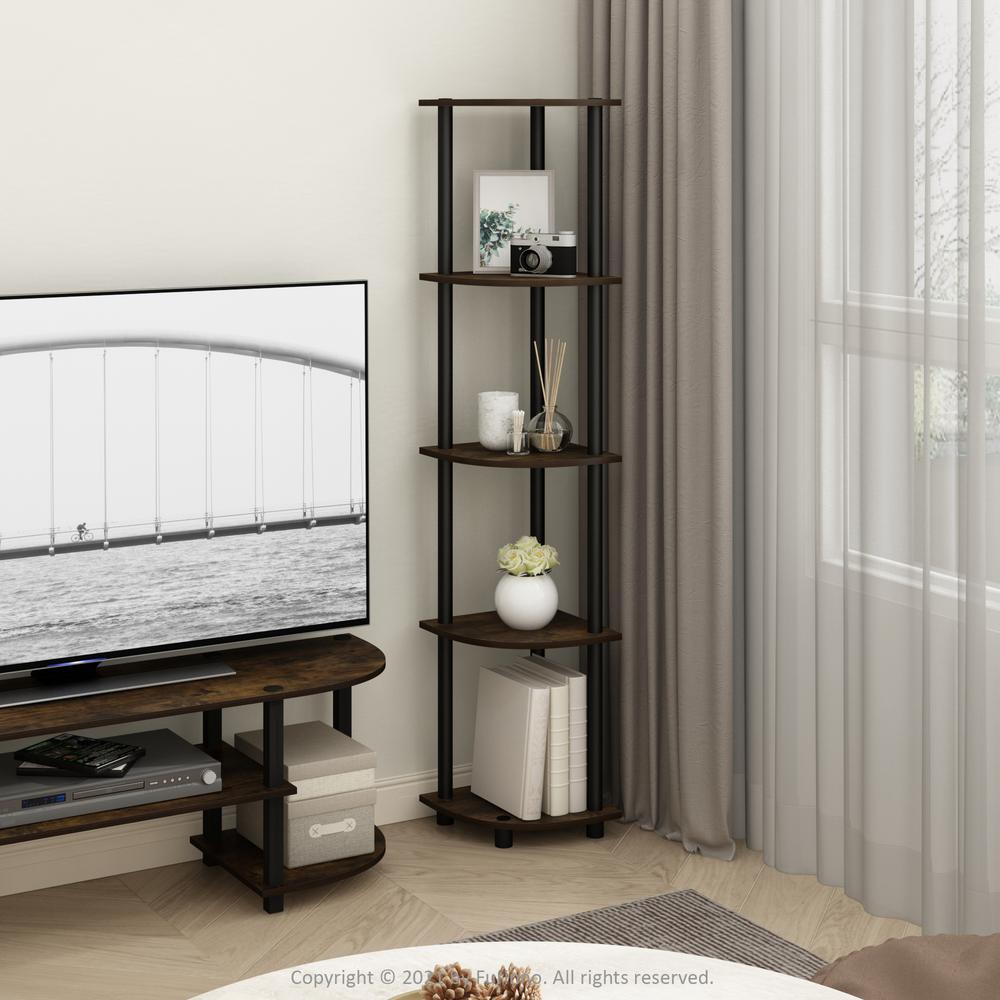 Furinno Turn-N-Tube 5 Tier Corner Display Rack Multipurpose Shelving Unit, Amber Pine/Black. Picture 6