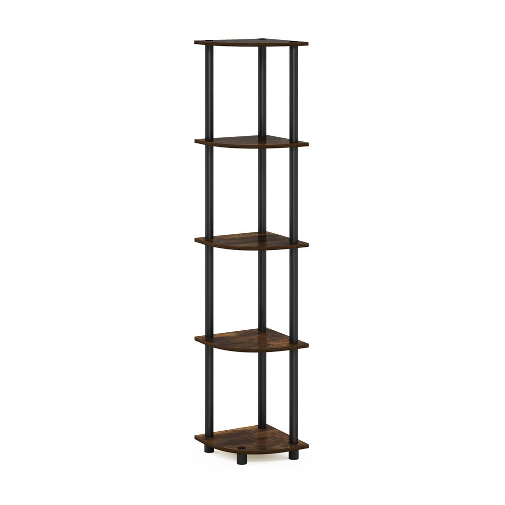 Furinno Turn-N-Tube 5 Tier Corner Display Rack Multipurpose Shelving Unit, Amber Pine/Black. Picture 1