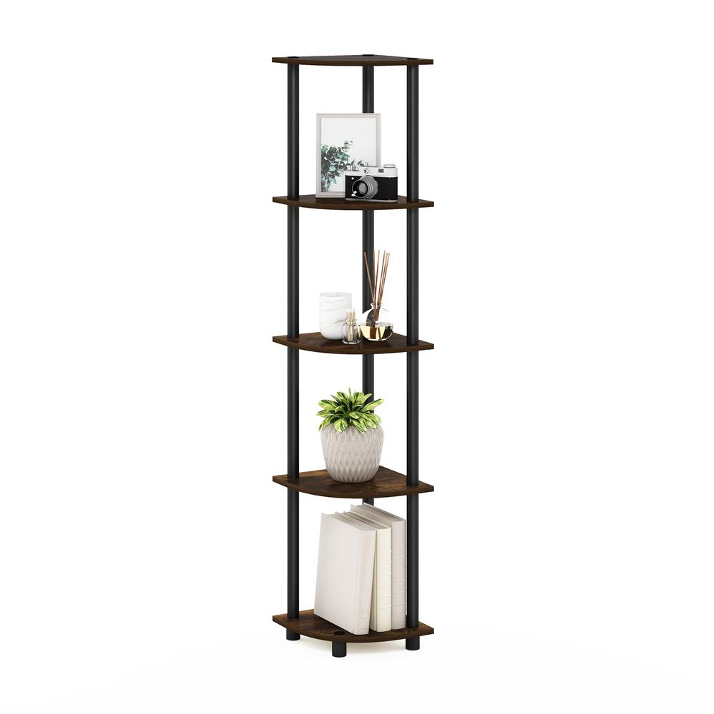 Furinno Turn-N-Tube 5 Tier Corner Display Rack Multipurpose Shelving Unit, Amber Pine/Black. Picture 4