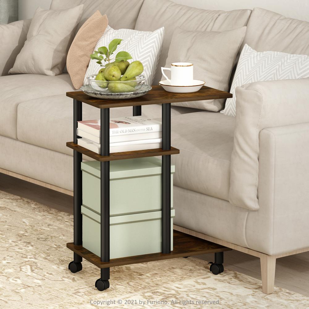 Furinno Turn-N-Tube U Shape Sofa Side Table with Casters, Amber Pine/Black. Picture 6