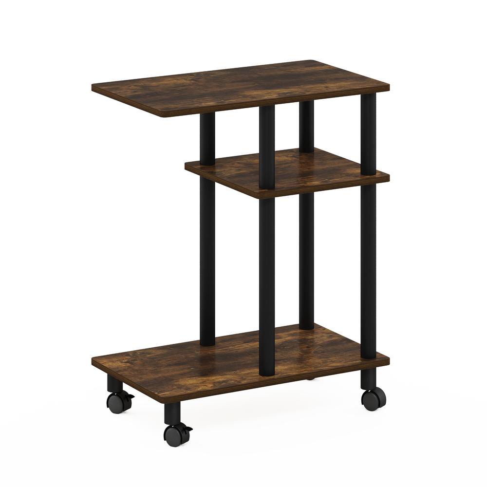 Furinno Turn-N-Tube U Shape Sofa Side Table with Casters, Amber Pine/Black. Picture 1