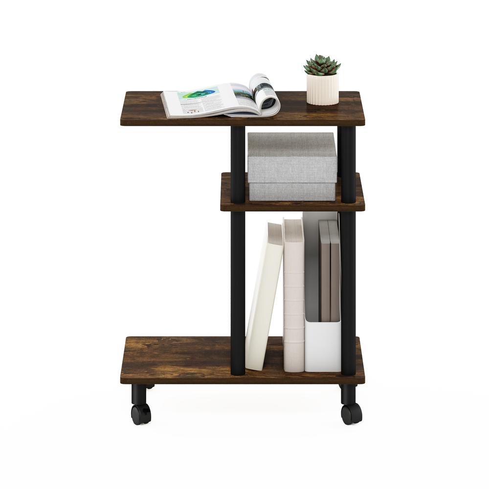 Furinno Turn-N-Tube U Shape Sofa Side Table with Casters, Amber Pine/Black. Picture 5