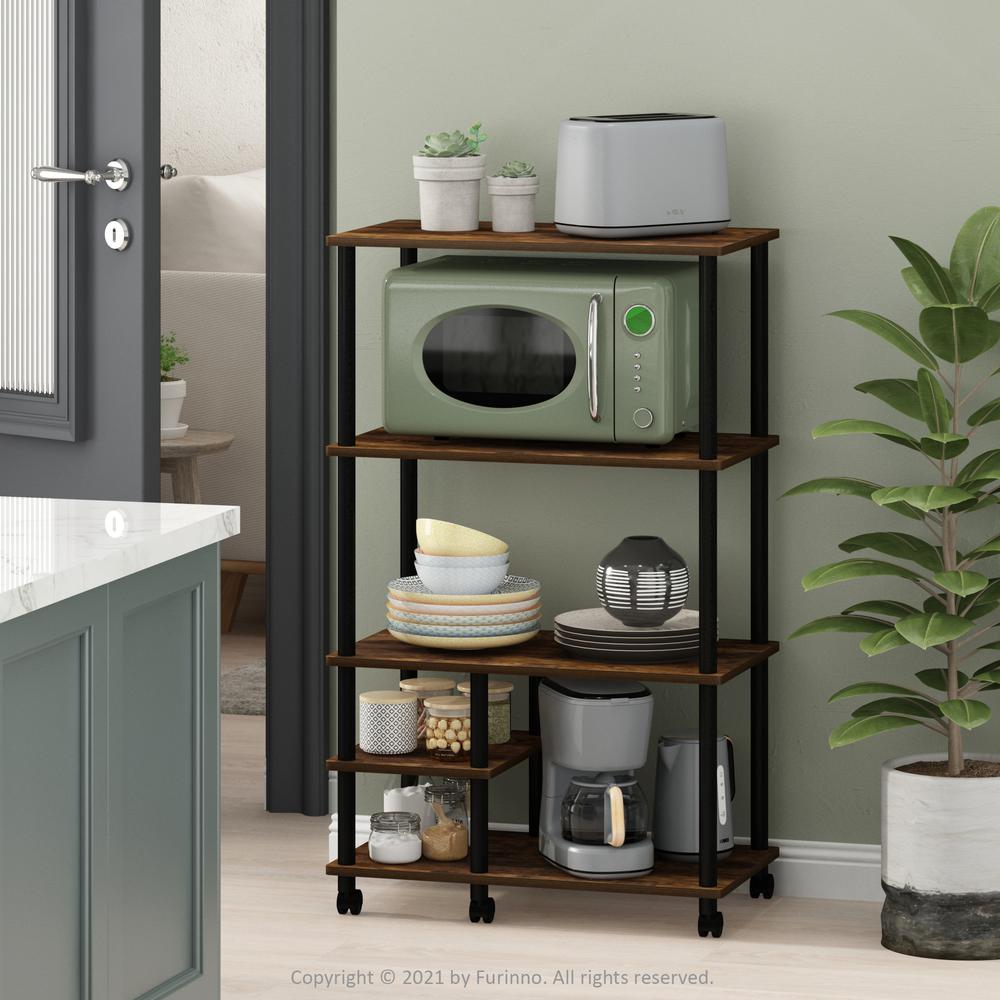 Furinno Turn-N-Tube 4-Tier Toolless Kitchen Storage Shelf Cart, Amber Pine/Black. Picture 6