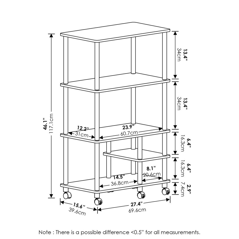 Furinno Turn-N-Tube 4-Tier Toolless Kitchen Storage Shelf Cart, Amber Pine/Black. Picture 2