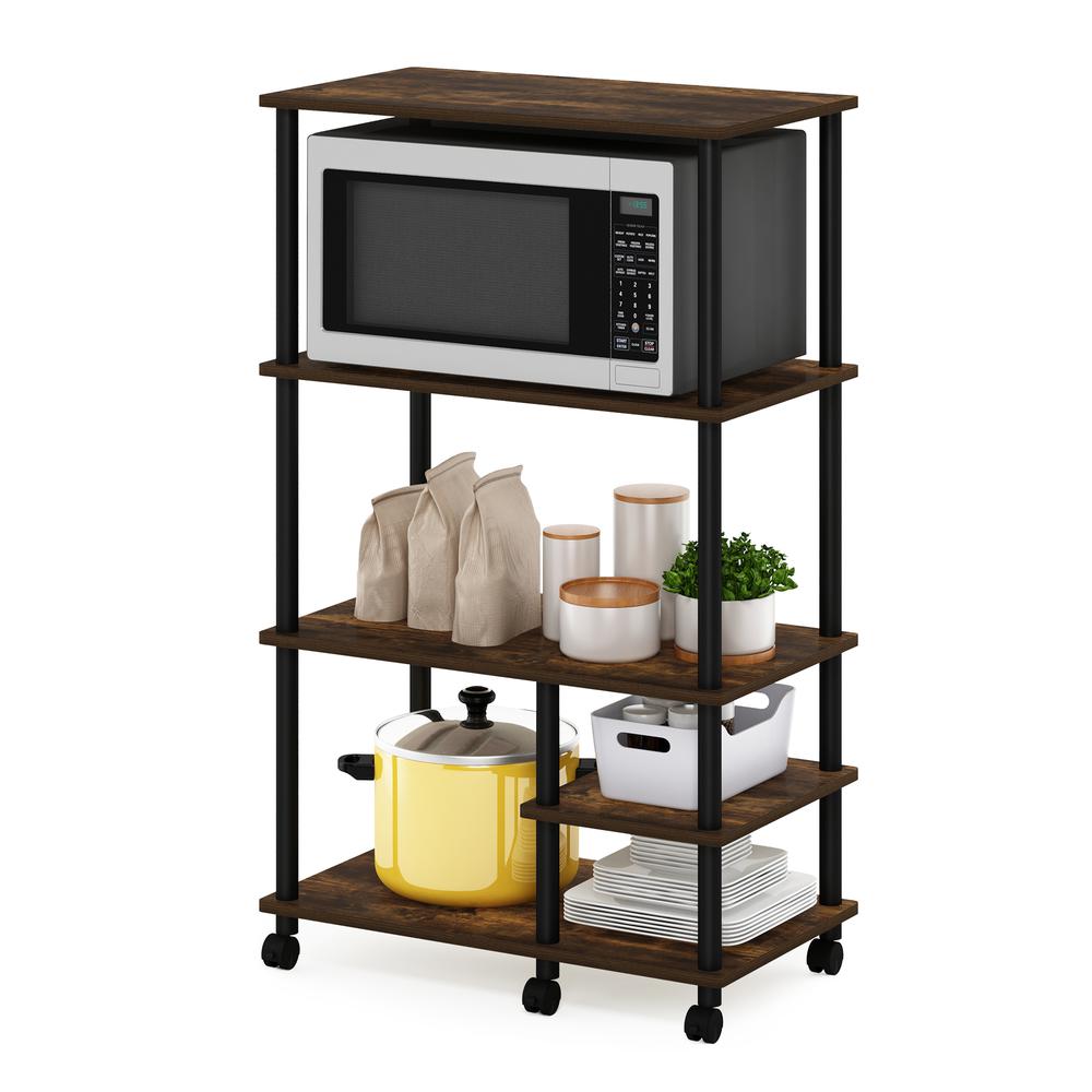 Furinno Turn-N-Tube 4-Tier Toolless Kitchen Storage Shelf Cart, Amber Pine/Black. Picture 4