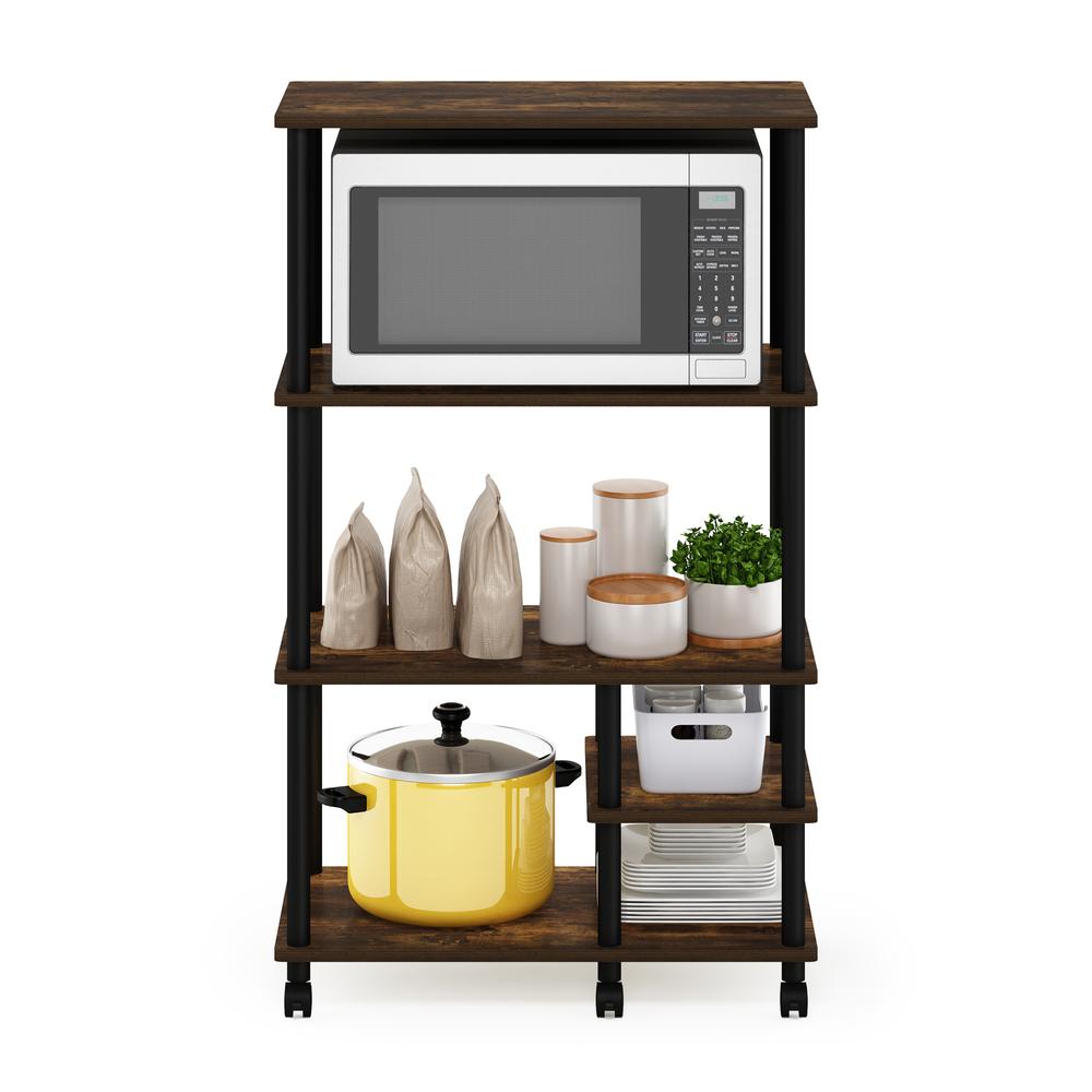 Furinno Turn-N-Tube 4-Tier Toolless Kitchen Storage Shelf Cart, Amber Pine/Black. Picture 5