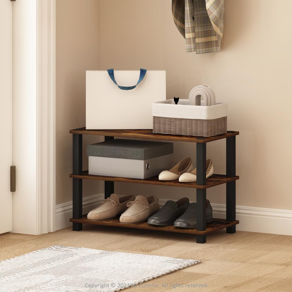 Furinno Turn-S-Tube 3-Tier Shoe Rack, Amber Pine/Black. Picture 6