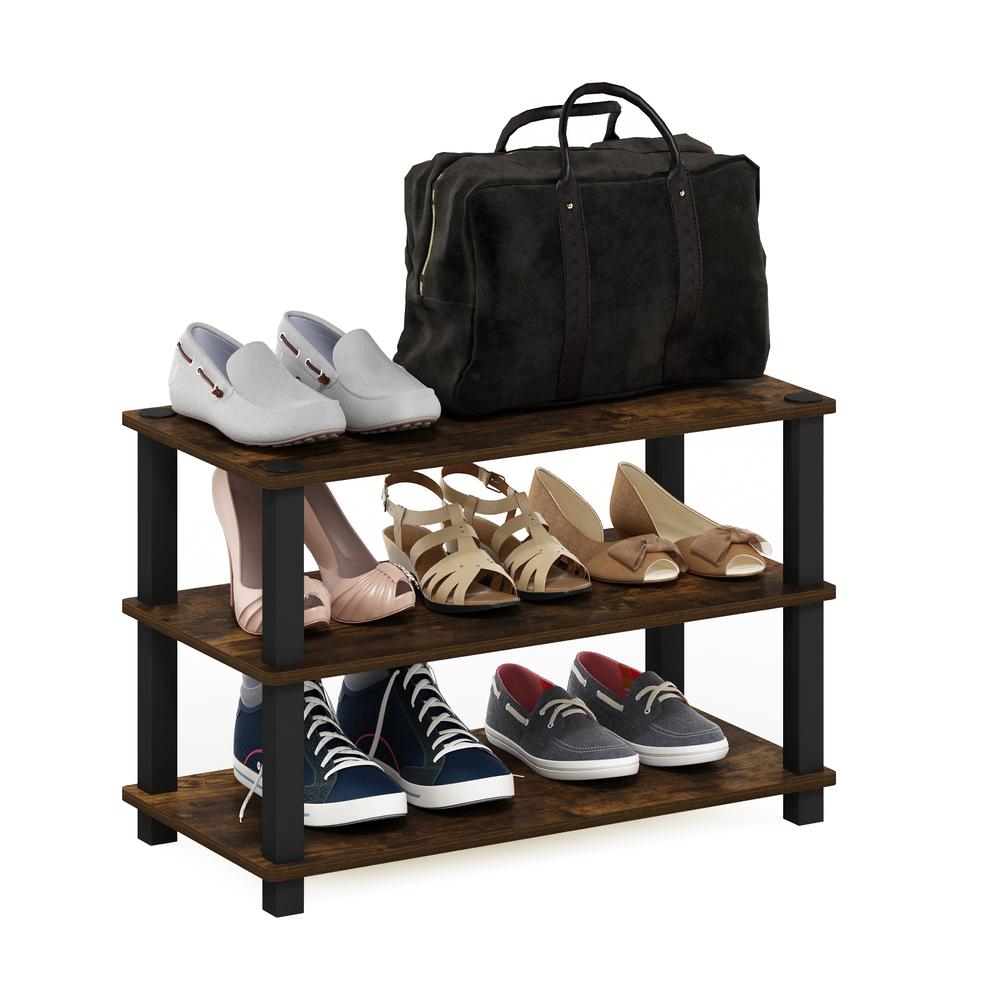 Furinno Turn-S-Tube 3-Tier Shoe Rack, Amber Pine/Black. Picture 4