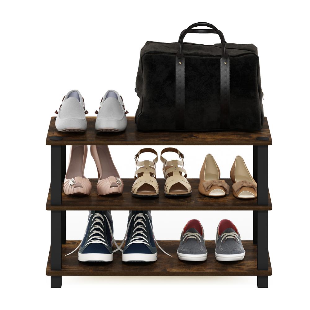 Furinno Turn-S-Tube 3-Tier Shoe Rack, Amber Pine/Black. Picture 5