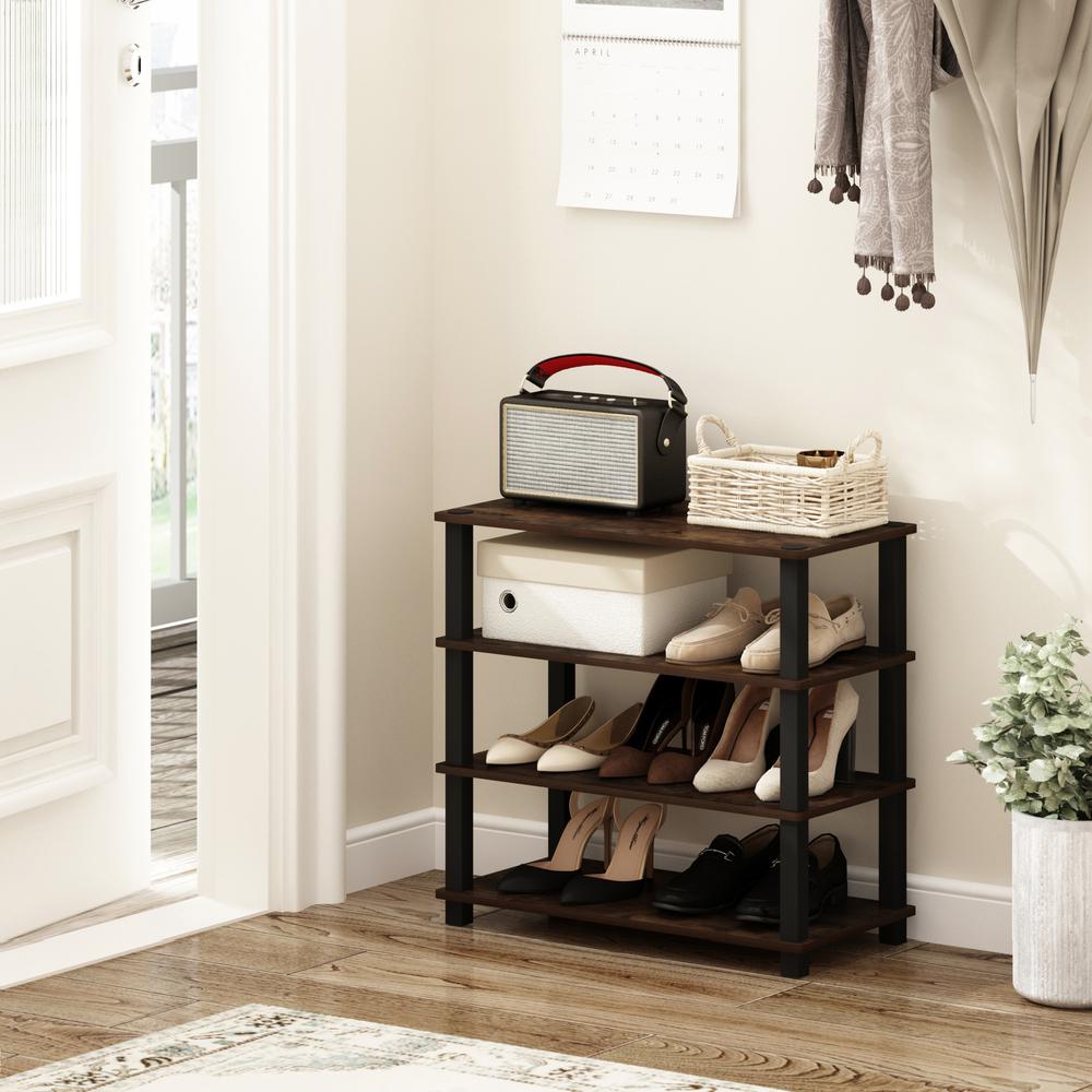 Furinno Turn-S-Tube 4-Tier Shoe Rack, Amber Pine/Black. Picture 6