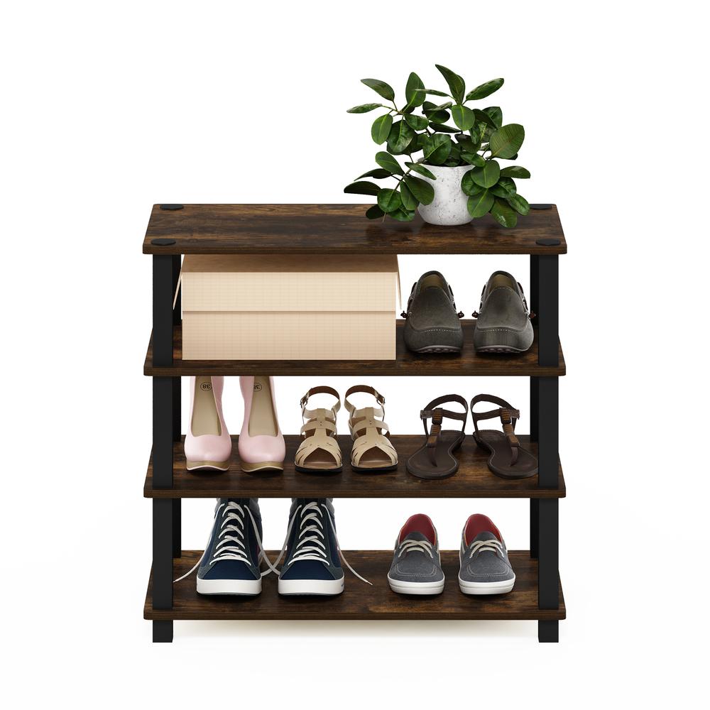 Furinno Turn-S-Tube 4-Tier Shoe Rack, Amber Pine/Black. Picture 5