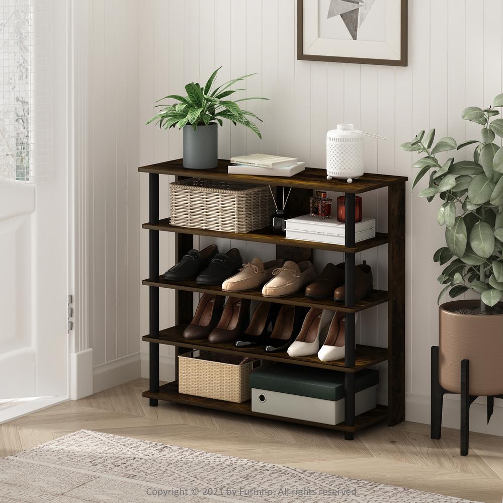 Furinno Turn-N-Tube 5 Tier Wide Shoe Rack, Amber Pine/Black. Picture 6