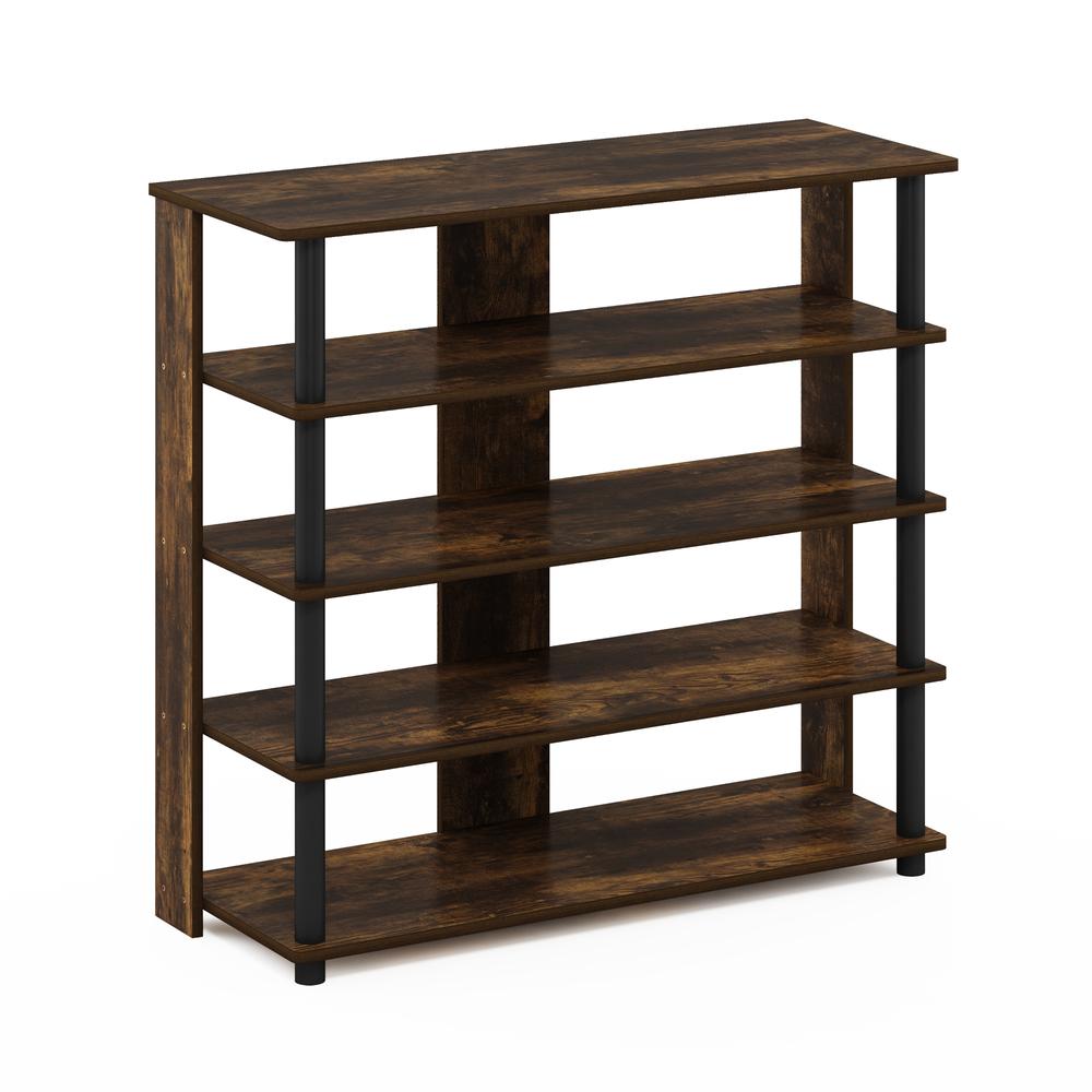 Furinno Turn-N-Tube 5 Tier Wide Shoe Rack, Amber Pine/Black. Picture 1
