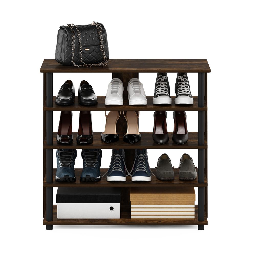 Furinno Turn-N-Tube 5 Tier Wide Shoe Rack, Amber Pine/Black. Picture 5