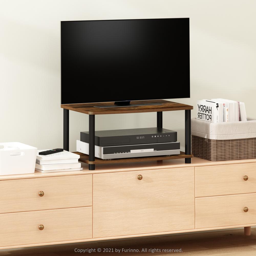 Furinno Turn-N-Tube No Tools 2-Tier Elevated TV Stands, Amber Pine/Black. Picture 6