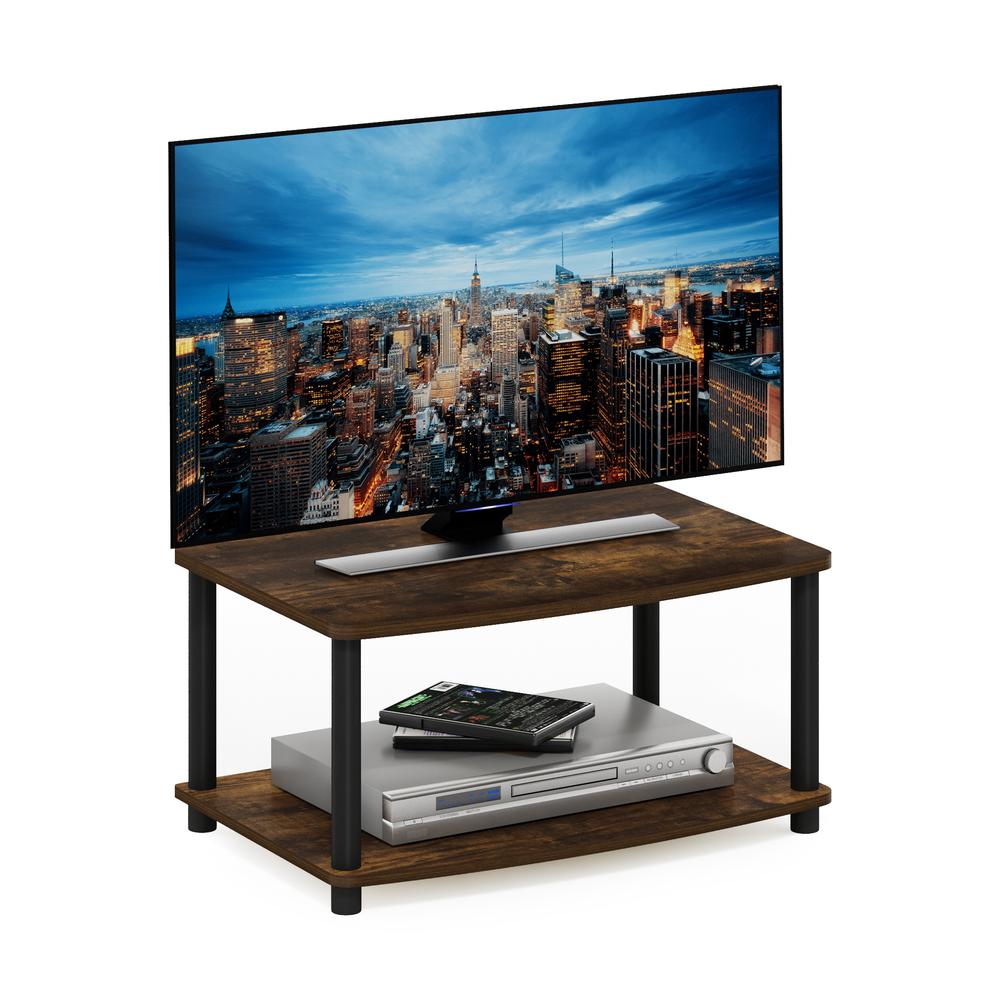 Furinno Turn-N-Tube No Tools 2-Tier Elevated TV Stands, Amber Pine/Black. Picture 4