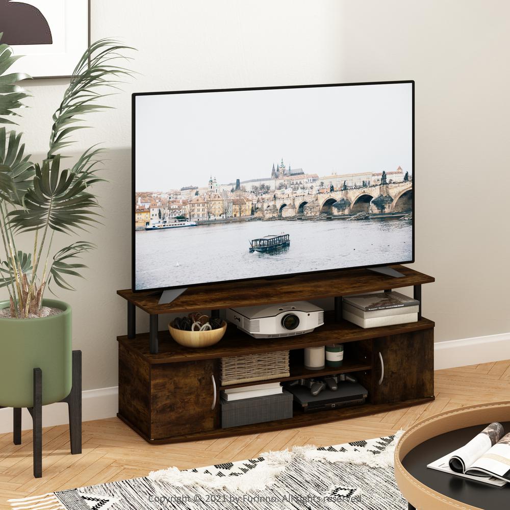 Furinno JAYA Large Entertainment Center Hold up to 55-IN TV, Amber Pine/Black. Picture 6
