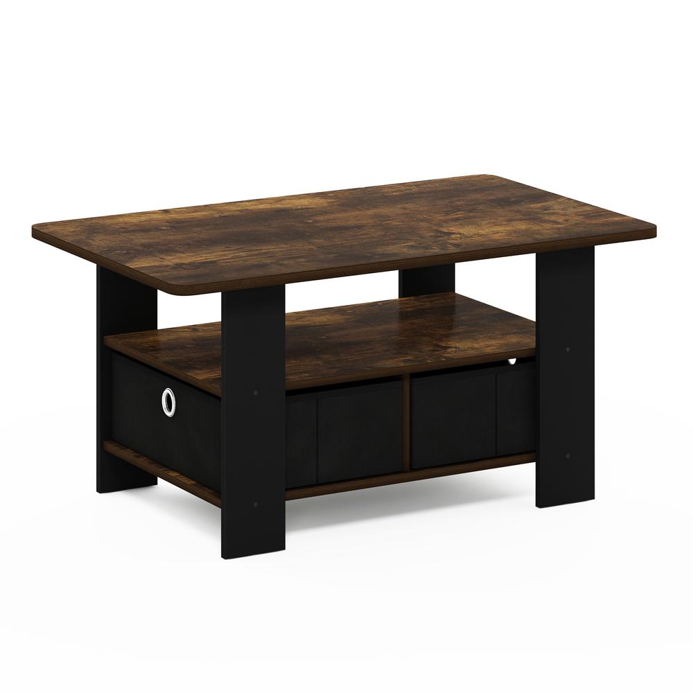 Furinno Andrey Coffee Table with Bin Drawer, Amber Pine/Black. Picture 1