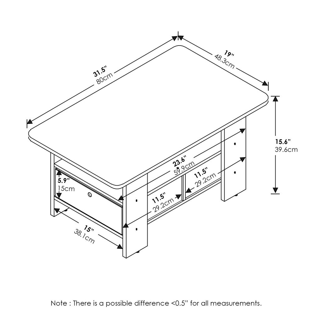 Furinno Andrey Coffee Table with Bin Drawer, Amber Pine/Black. Picture 2