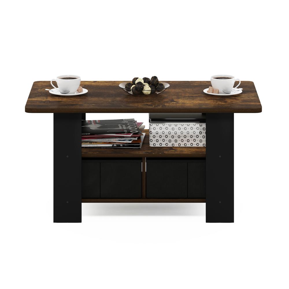 Furinno Andrey Coffee Table with Bin Drawer, Amber Pine/Black. Picture 5