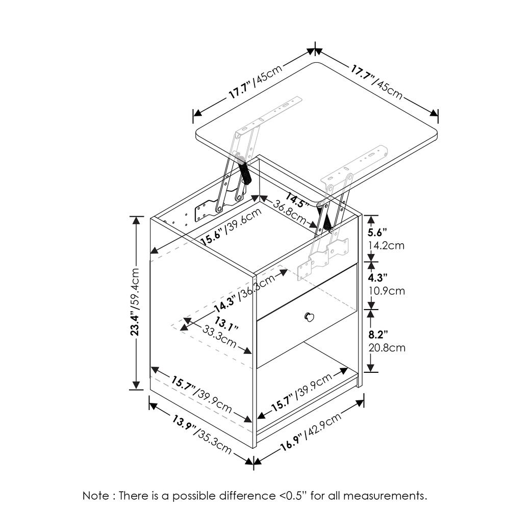 Furinno Jensen Lift Top Nightstand, Solid White. Picture 2