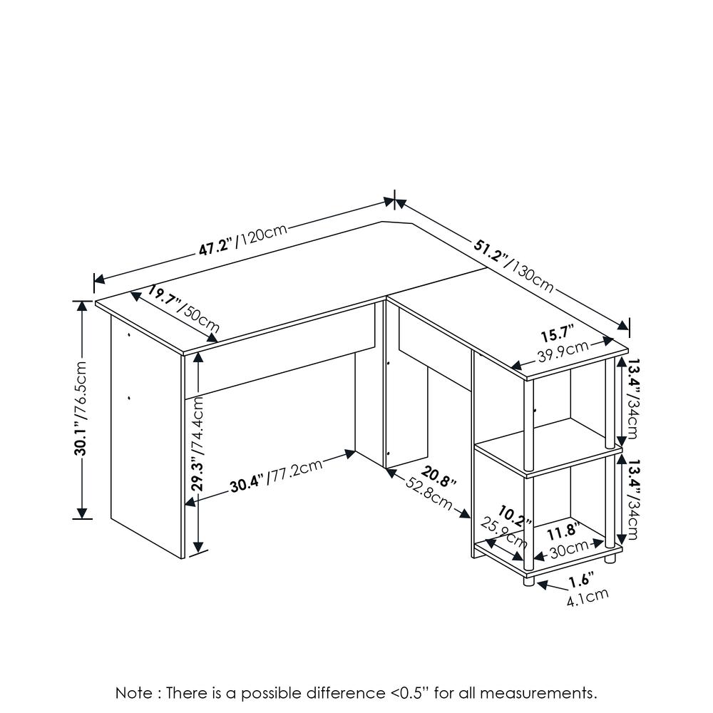 Furinno L-Shape Desk with Stainless Steel Tubes, Americano. Picture 2