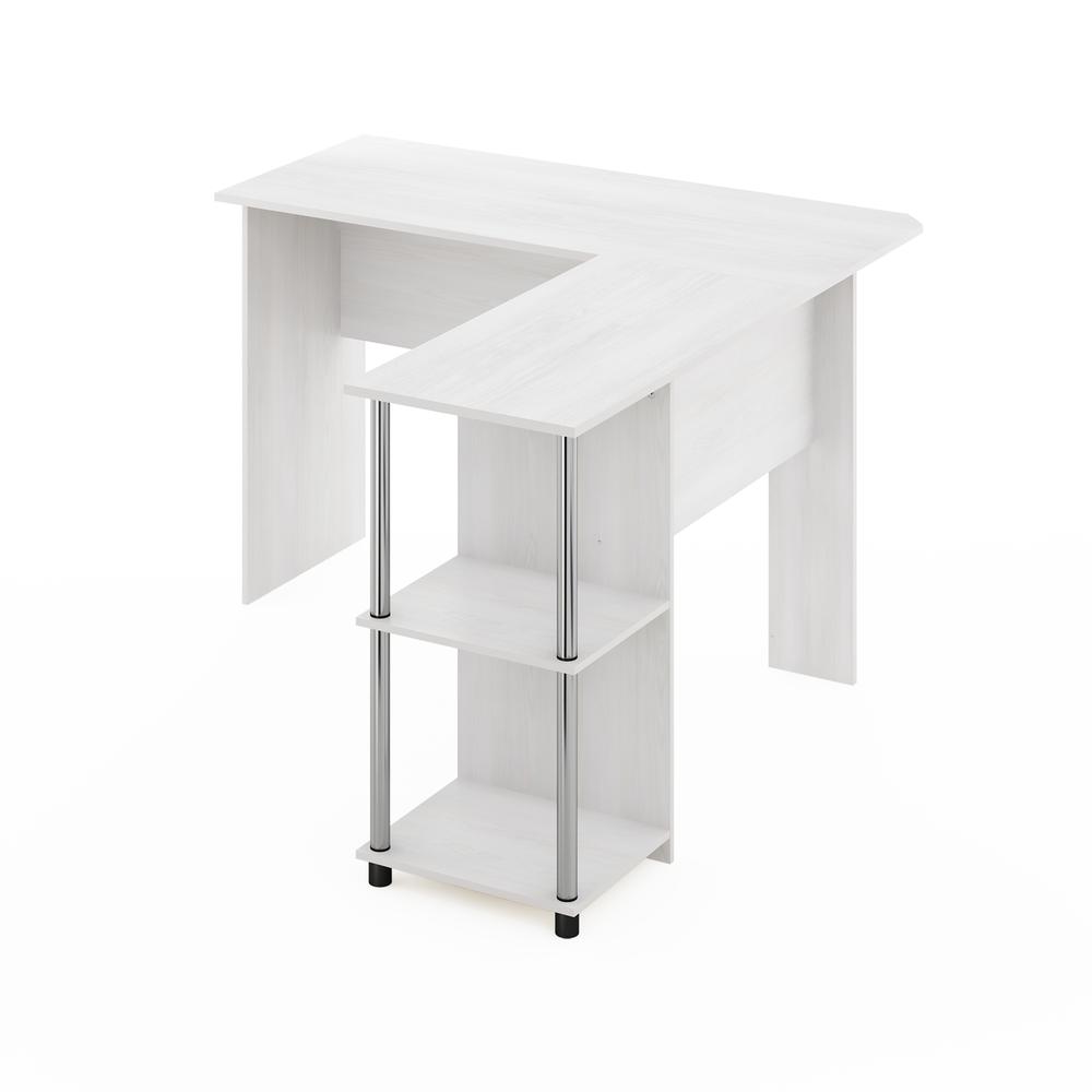 Furinno L-Shape Desk with Stainless Steel Tubes, White Oak. Picture 5