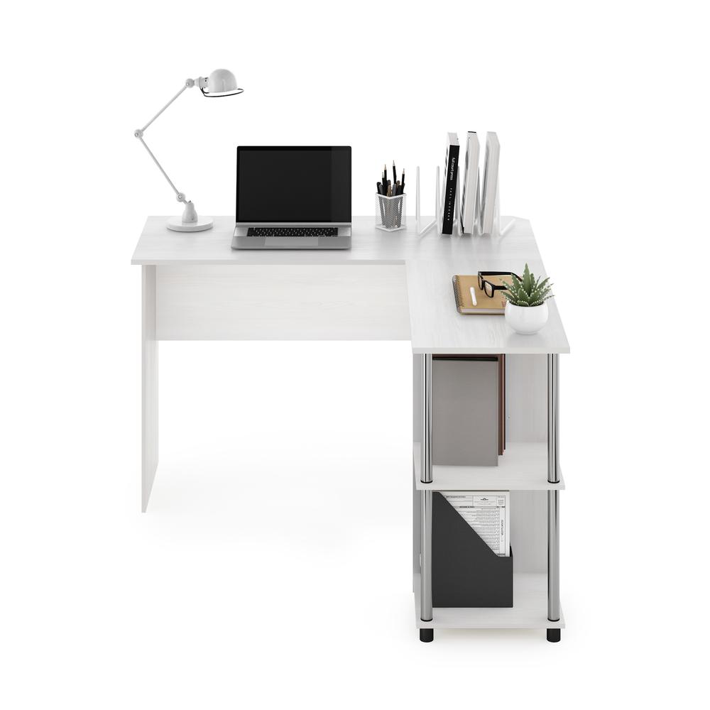 Furinno L-Shape Desk with Stainless Steel Tubes, White Oak. Picture 7